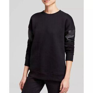 Rag & Bone Black Lira Sweatshirt | Leather-Paneled Sleeves | Women’s Medium